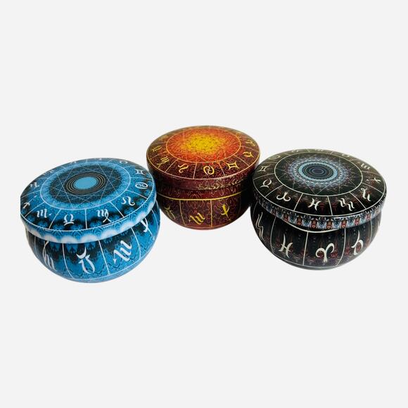 Metal Tins Astrology Zodiac Signs Gift Tin Trinket Box Set of Three - Picture 1 of 3
